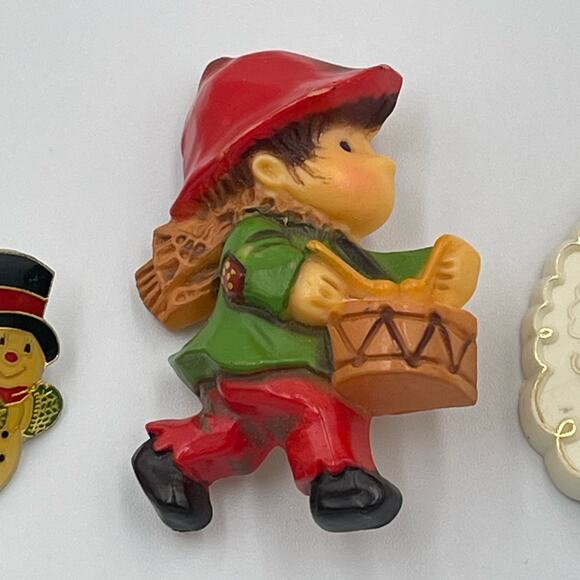 VTG Christmas Winter Holiday Pin Brooch Lot Santa Drummer Boy Snowman Teacher - Picture 2 of 9